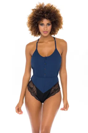 RIBBED JERSEY ROMPER - ESTATE BLUE/BLACK