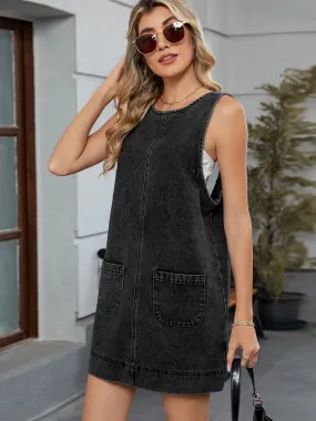 Round Neck Denim Overall Dress