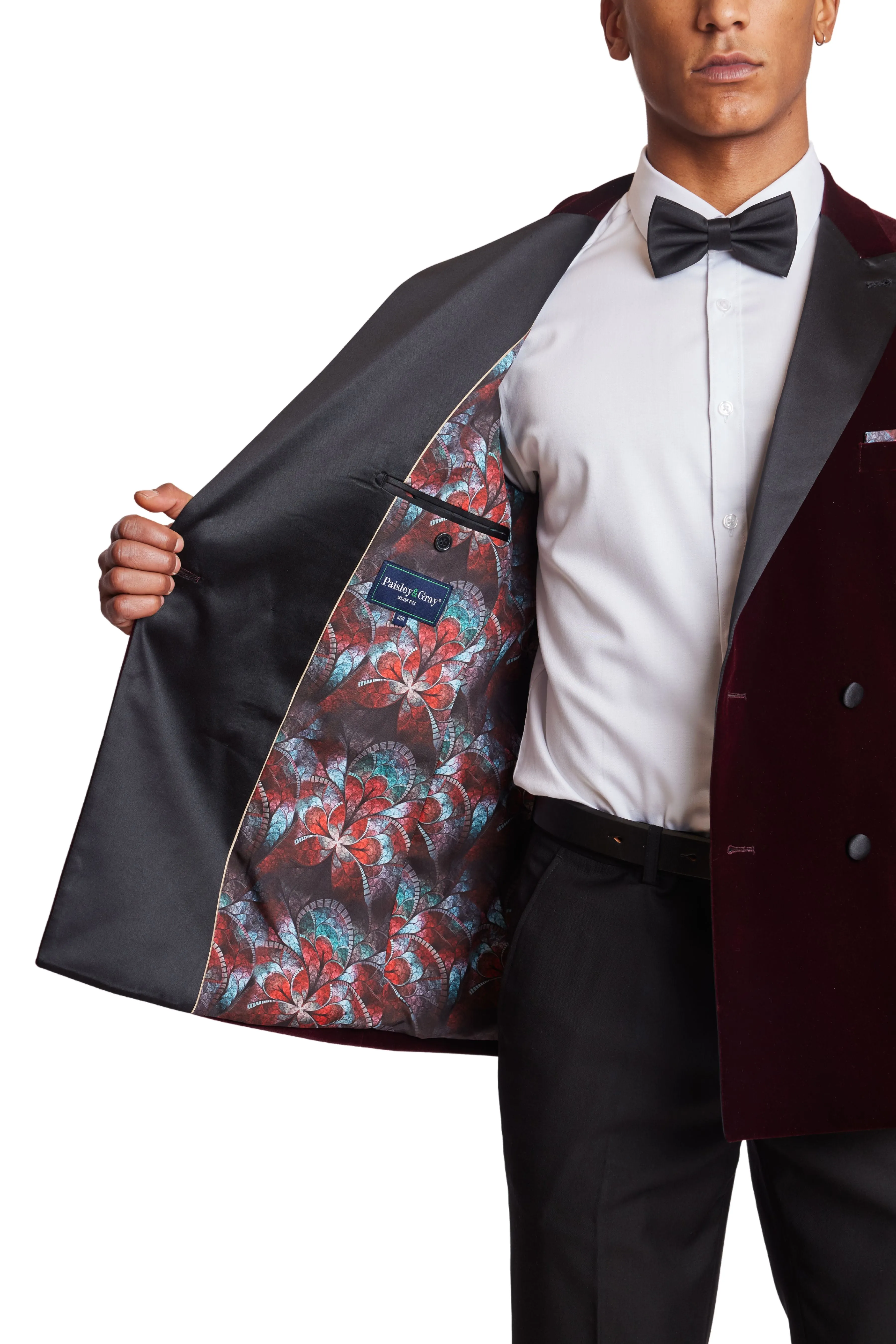 Soho DB Peak Tux Jacket - slim - Maroon Velvet