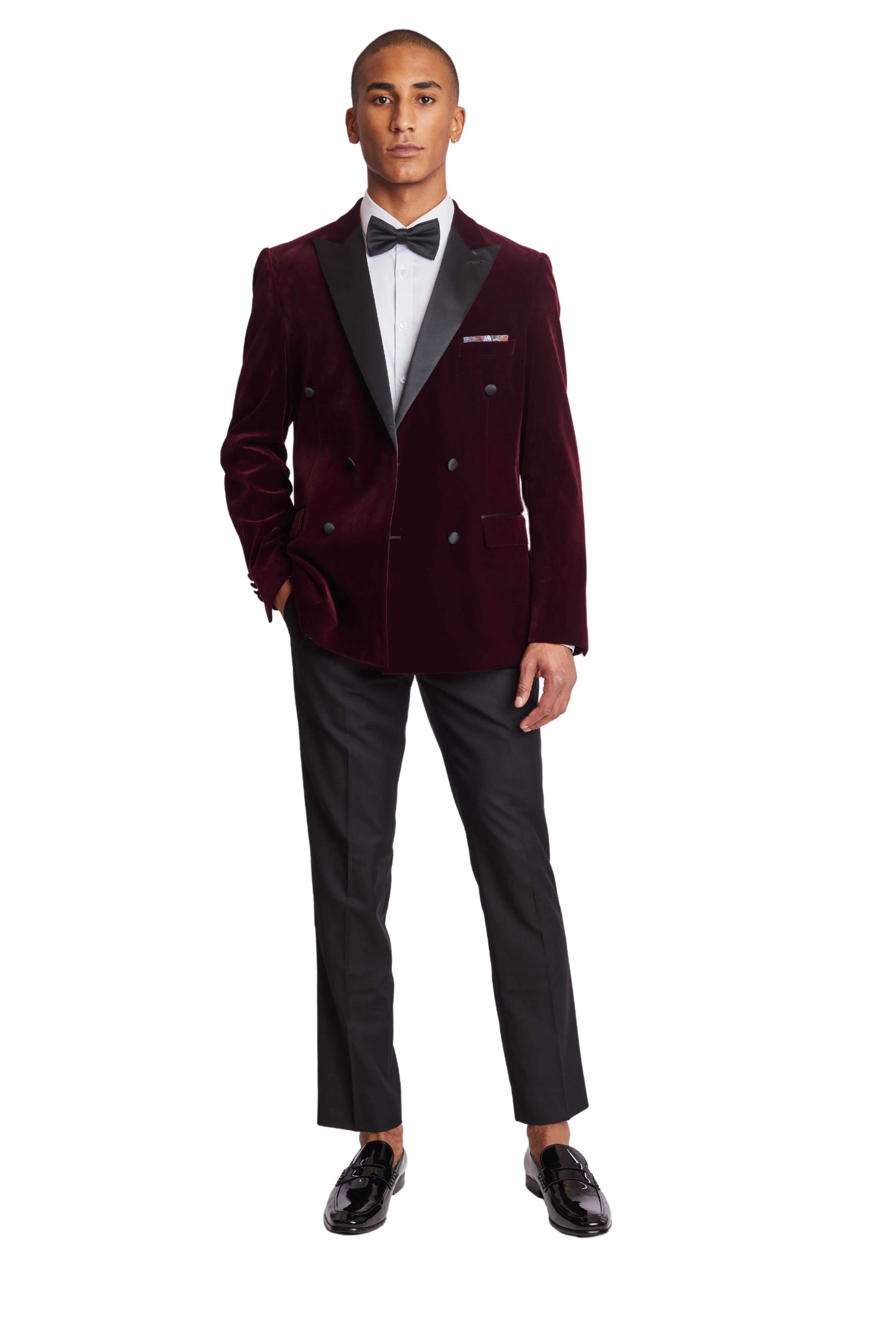 Soho DB Peak Tux Jacket - slim - Maroon Velvet