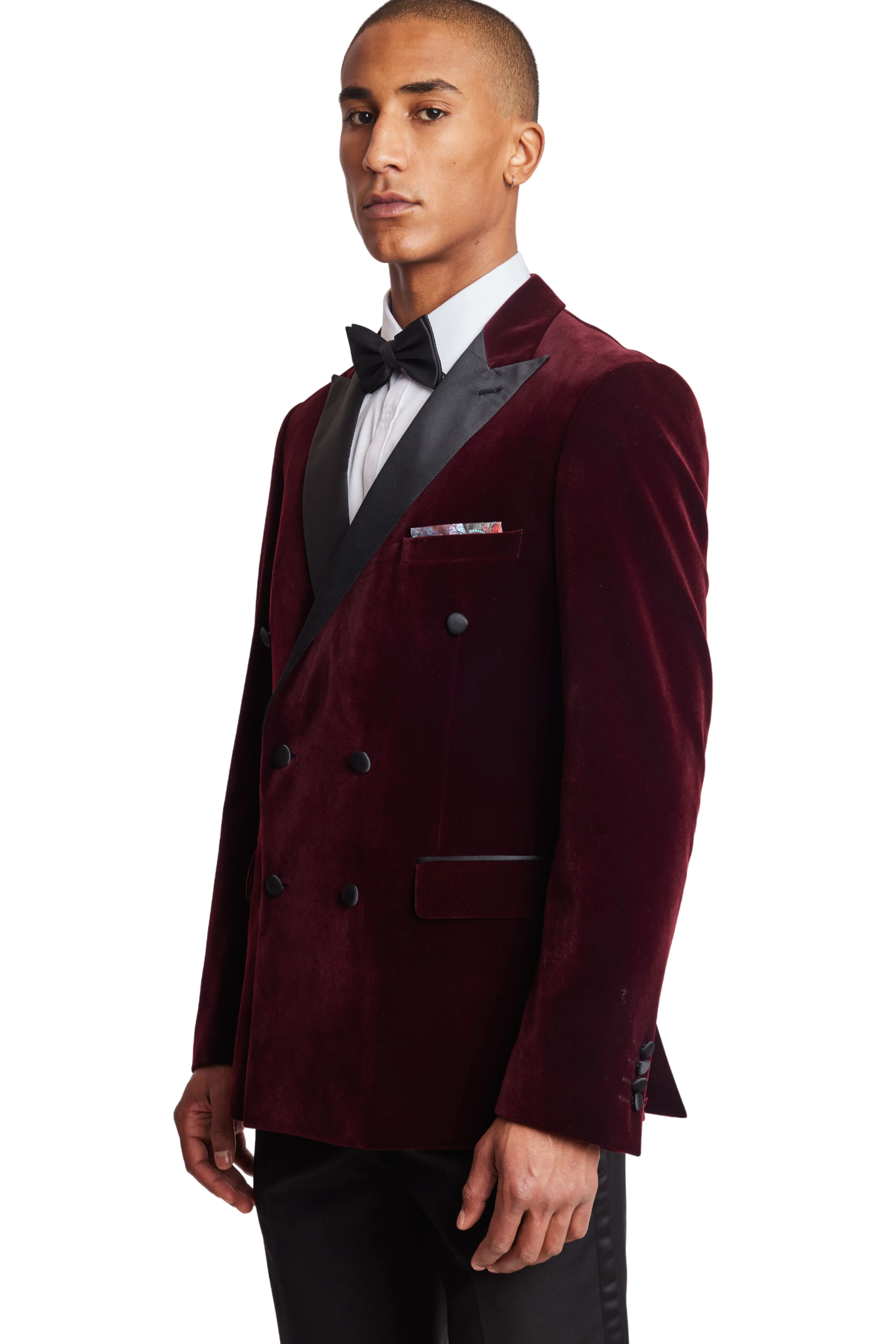 Soho DB Peak Tux Jacket - slim - Maroon Velvet