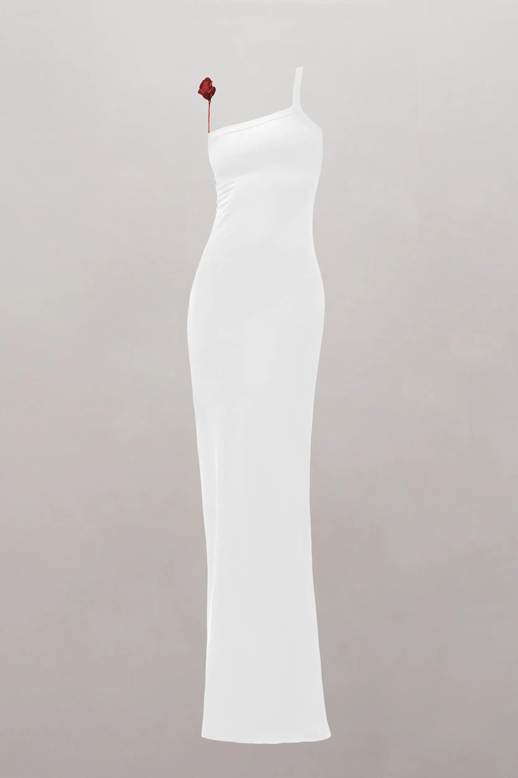 Surrealist Red Rose Strap Maxi Dress in White