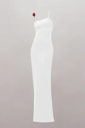 Surrealist Red Rose Strap Maxi Dress in White