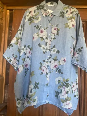 Teddy Floral linen shirt. Denim Blue