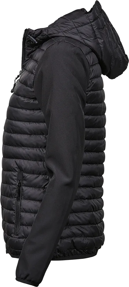 Tee Jays Ladies Hooded Crossover Jacket | Showerproof Puffer | Softshell Panels | Black | S-3XL
