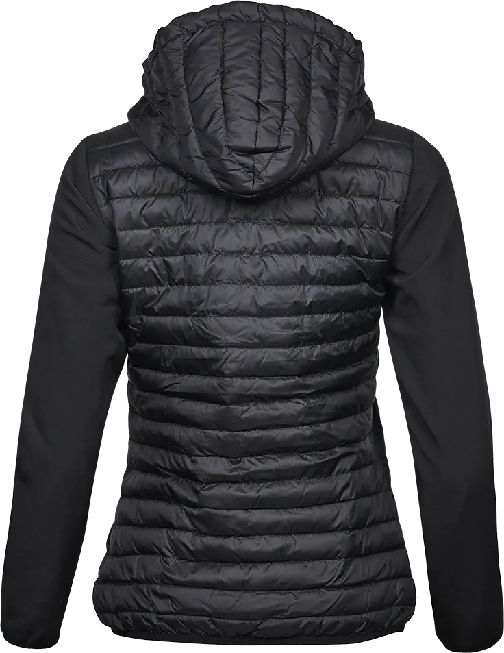 Tee Jays Ladies Hooded Crossover Jacket | Showerproof Puffer | Softshell Panels | Black | S-3XL