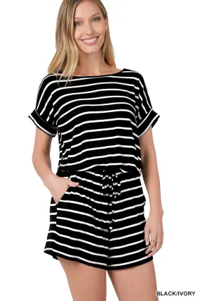 Tristan Soft Romper In Black Stripe