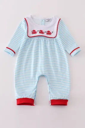 Valentine's Day Heart Envelope Embroidery Stripe Boy Romper