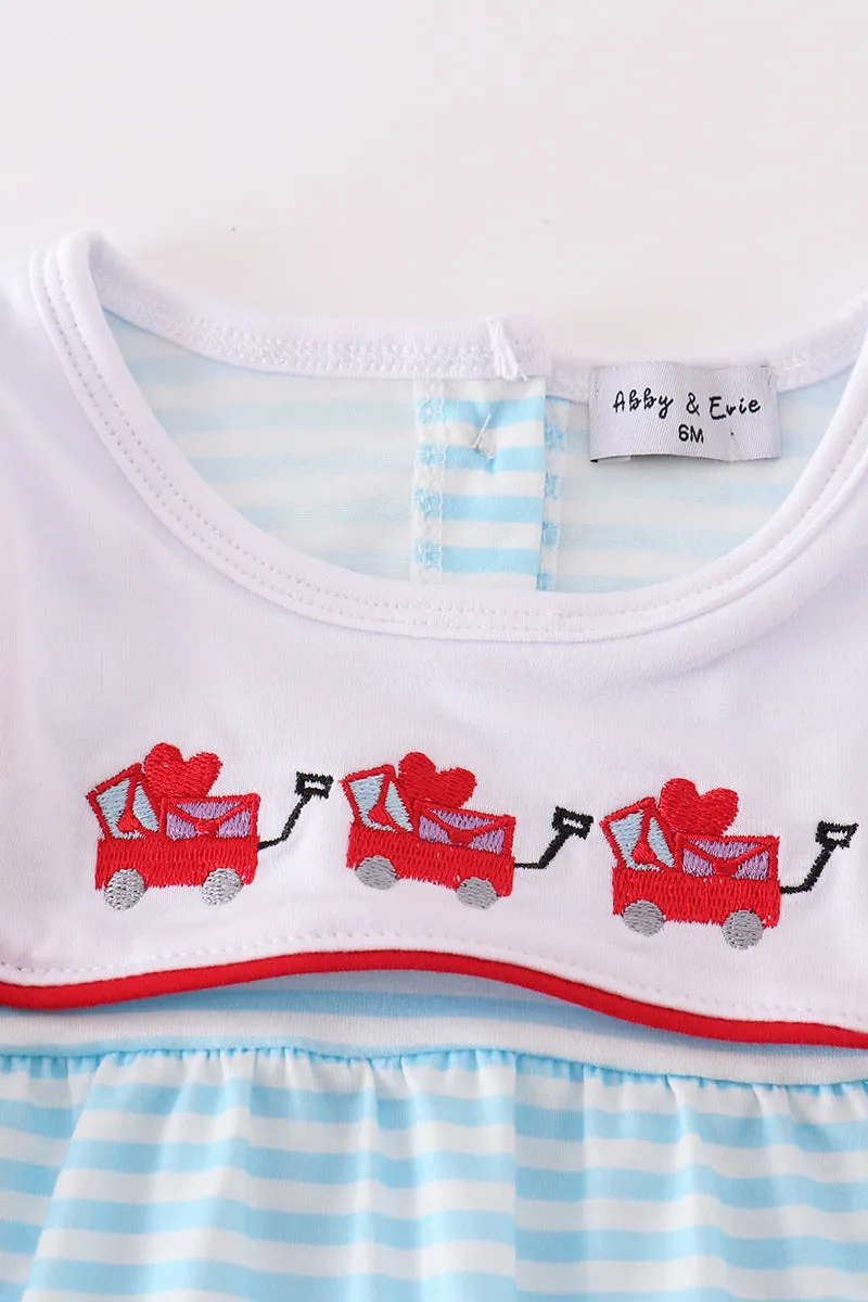 Valentine's Day Heart Envelope Embroidery Stripe Boy Romper