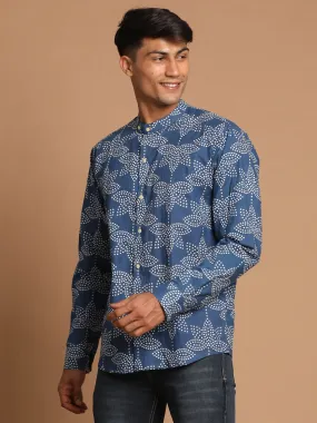 Vastramay Men's Aqua Blue Printed Shirt
