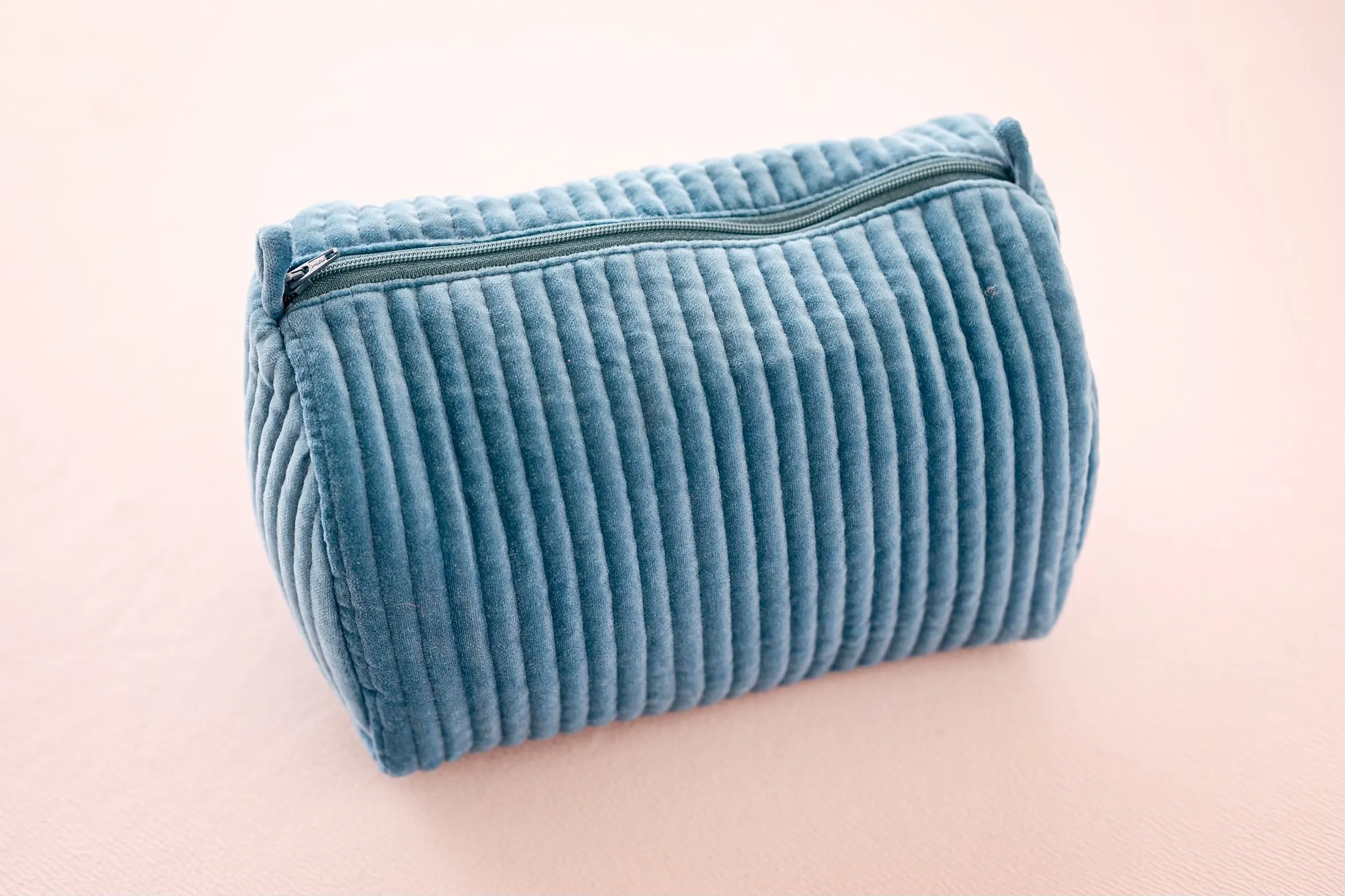 Velvet & Block Print Cosmetic Pouch- Blue