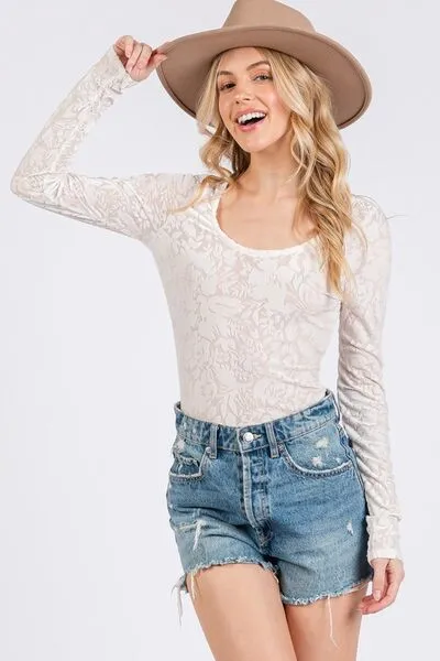 Velvet Floral Long Sleeve Bodysuit