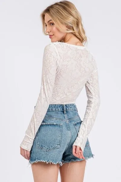 Velvet Floral Long Sleeve Bodysuit