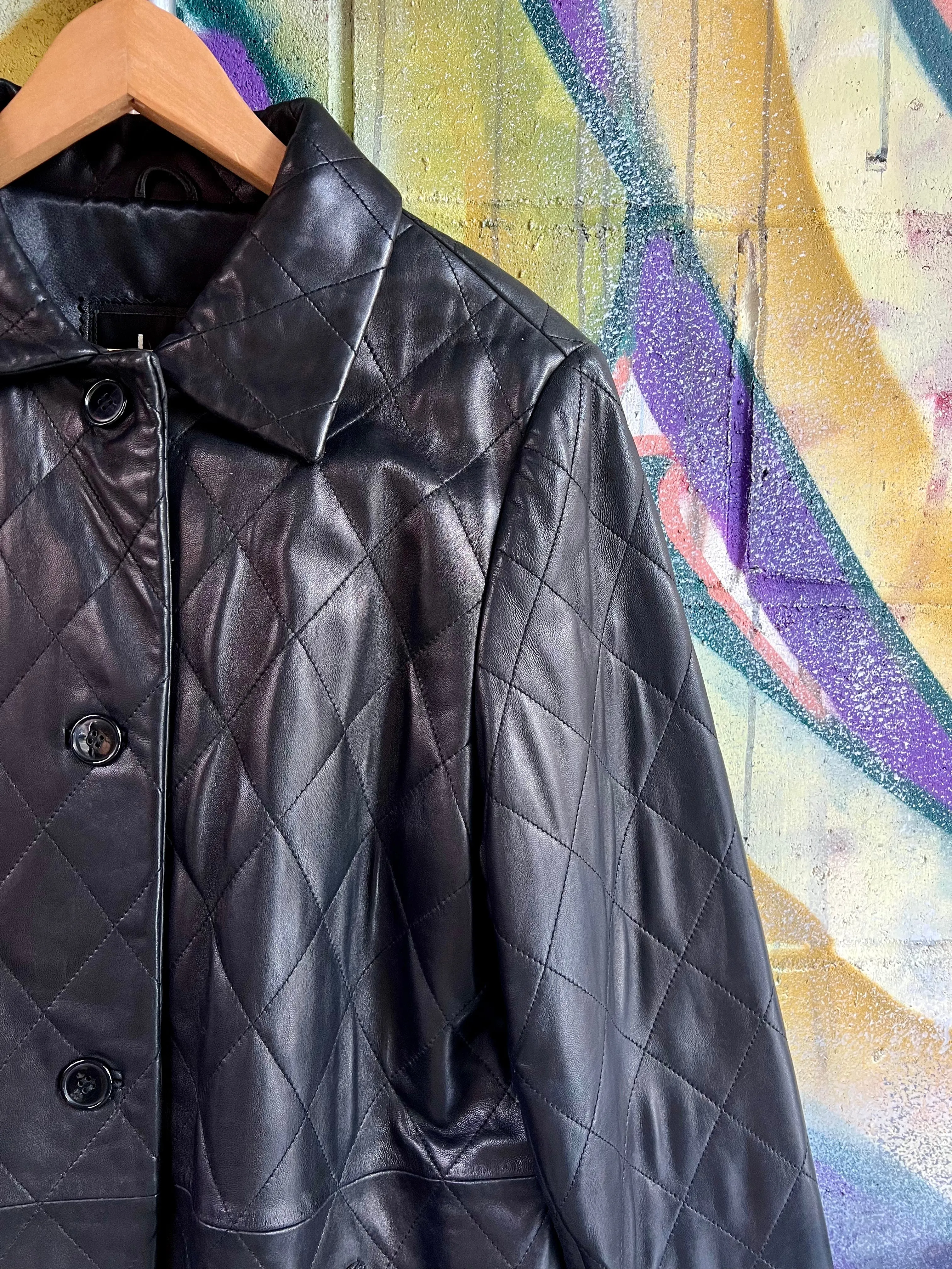 Vintage LNR Quilted Black Leather Jacket