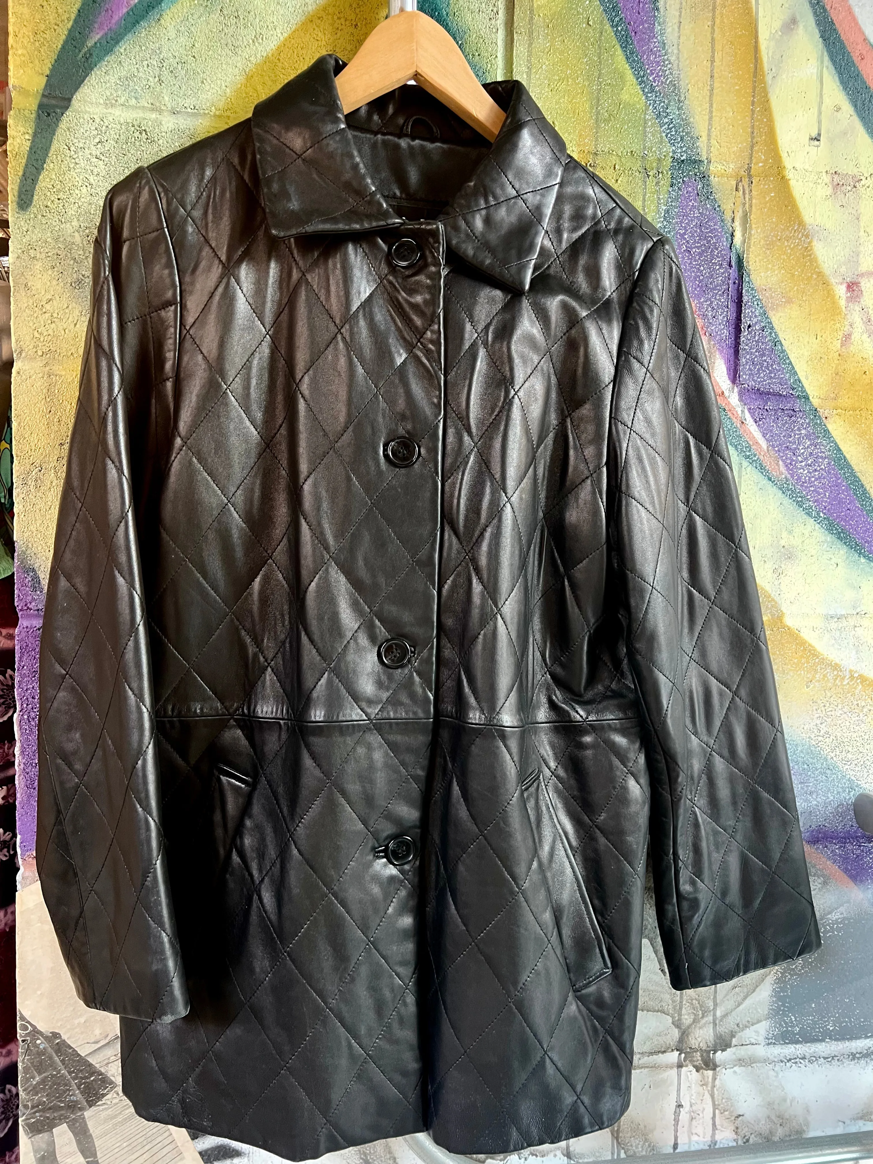 Vintage LNR Quilted Black Leather Jacket