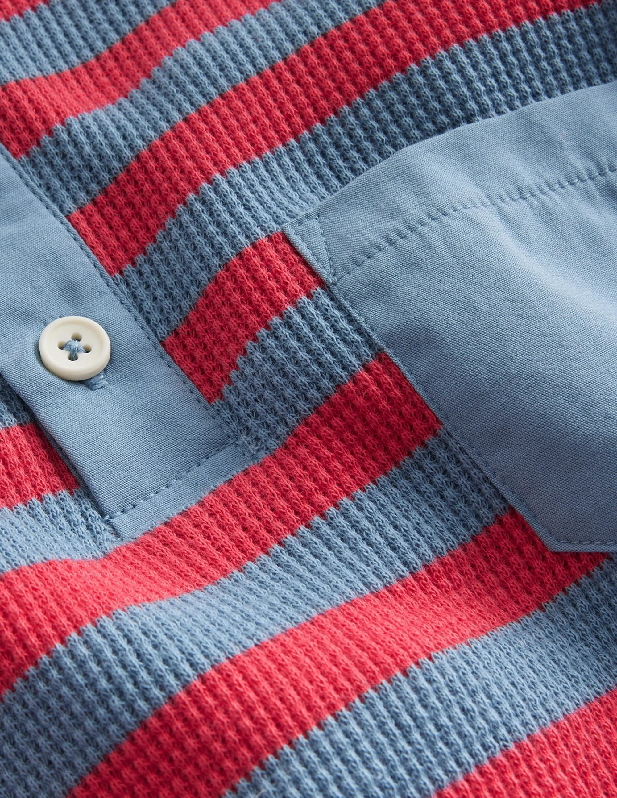 Waffle Henley T-Shirt-Jam/Pebble Blue