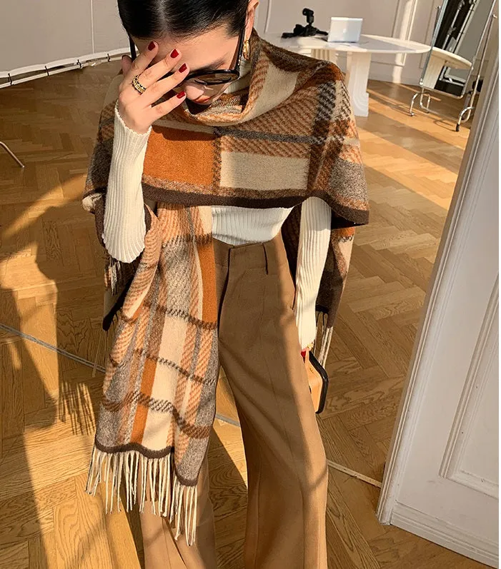 WANXO camel high waist drooping casual pants new straight loose wide leg pants- Tela