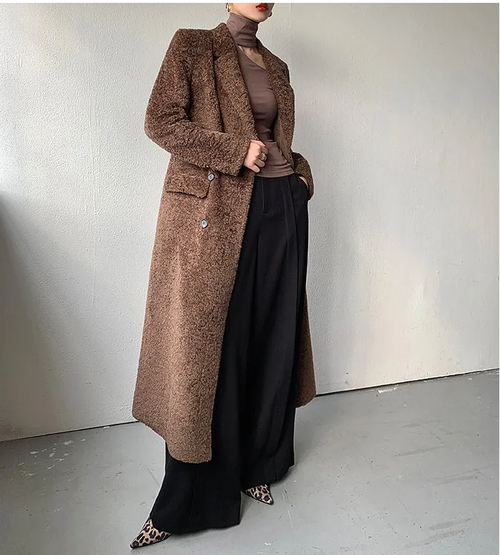 WANXO camel high waist drooping casual pants new straight loose wide leg pants- Tela