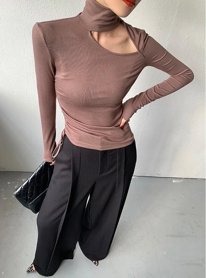 WANXO camel high waist drooping casual pants new straight loose wide leg pants- Tela