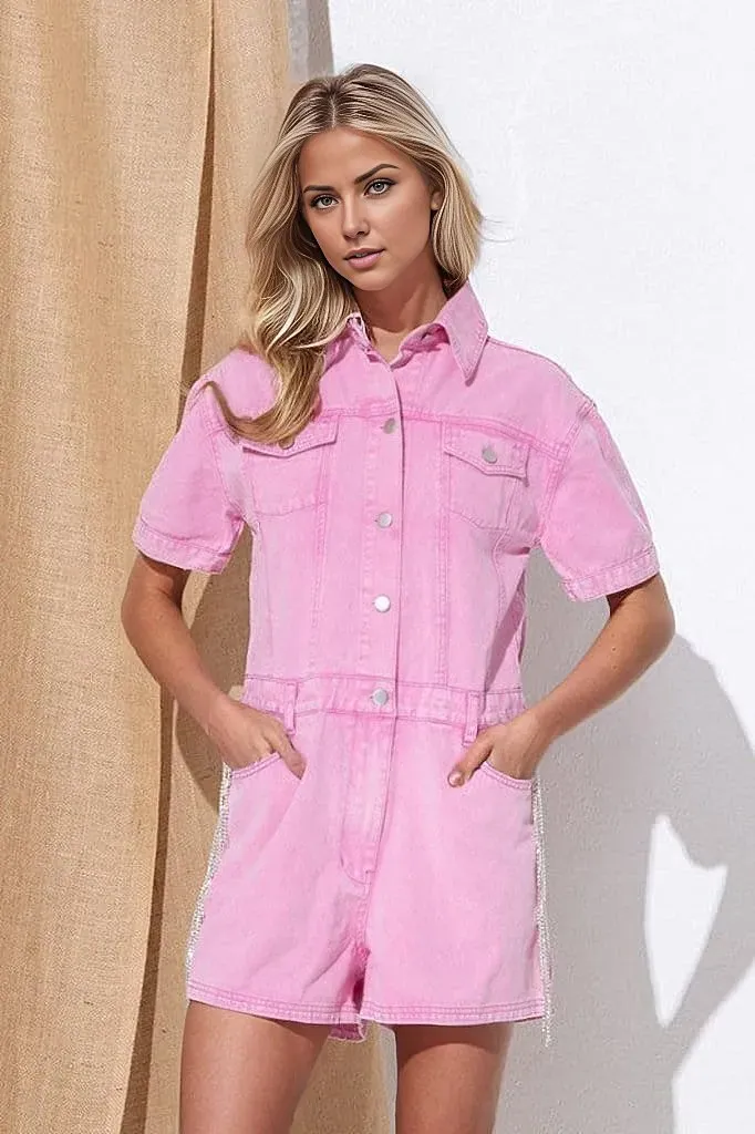 Washed Denim Overall Romper