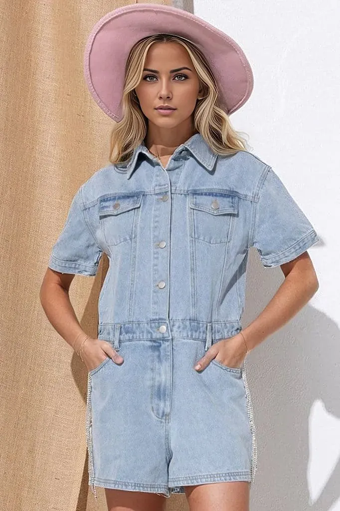 Washed Denim Overall Romper