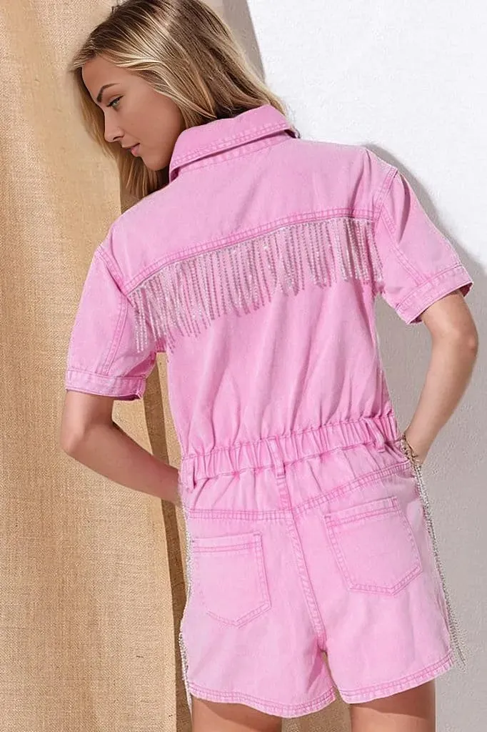 Washed Denim Overall Romper