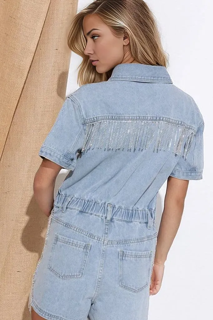 Washed Denim Overall Romper