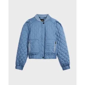 Women Wmj-Abigayl-Quilted Bomber With Exaggerated Shoulder - Mid-Blue