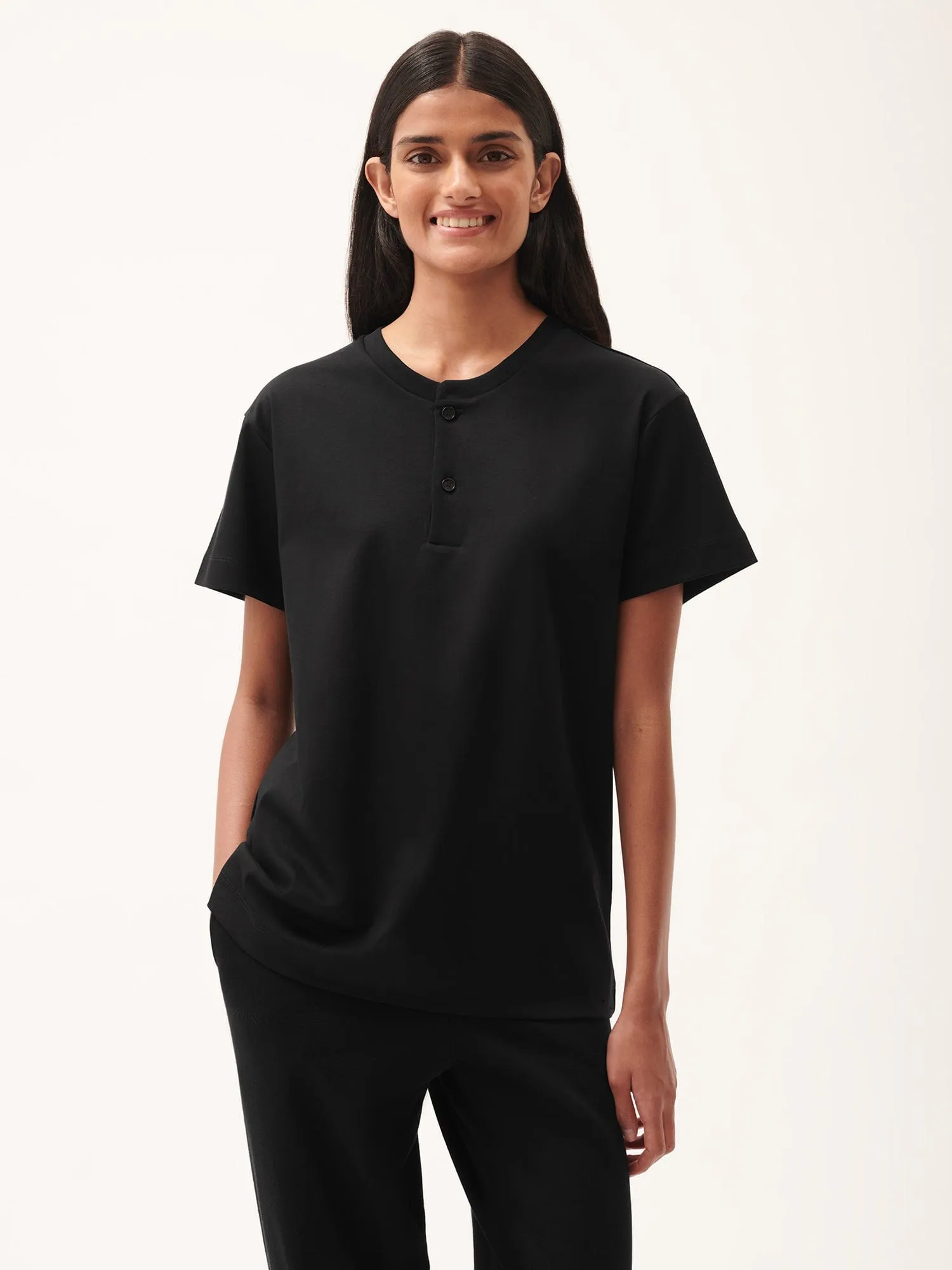 Womens DNA Henley T-Shirt—black