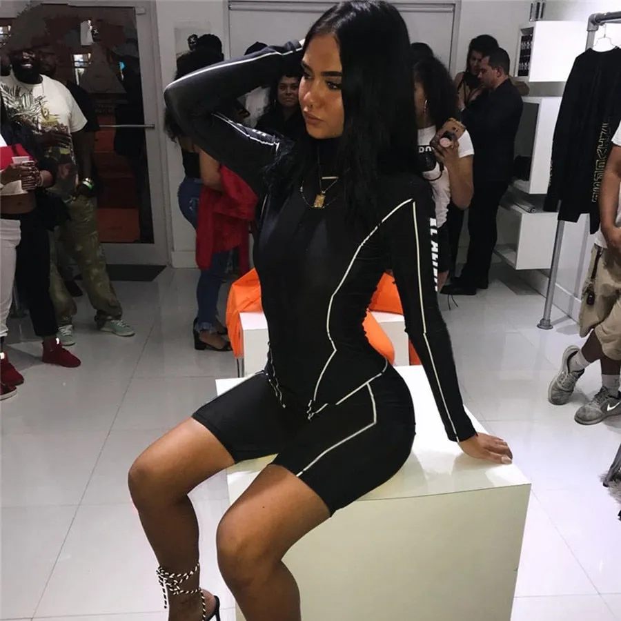 Women's Summer Turtleneck Striped Fitness Skinny Bodysuit
