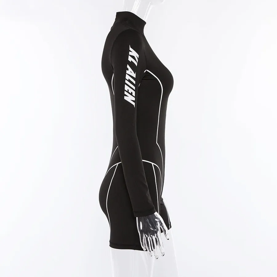 Women's Summer Turtleneck Striped Fitness Skinny Bodysuit