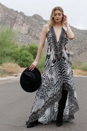 Zebra Print Long Maxi Dress