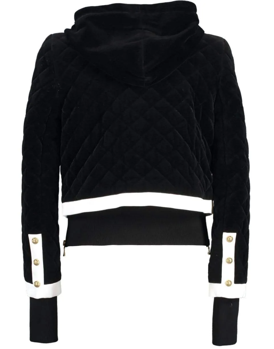 Zip Hooded Quilted Velvet Jacket